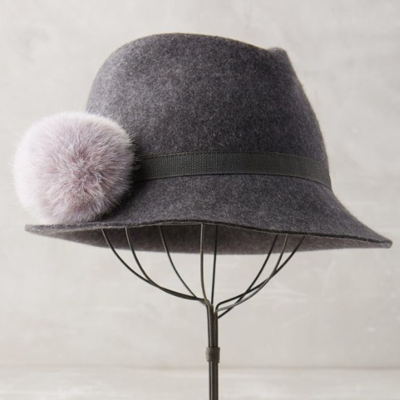 Anthropologie Accessories - Anthropologie Catelle wool fedora w fur Pom